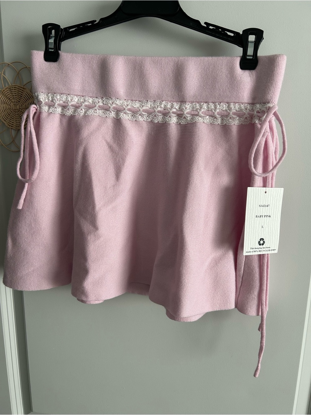 Baby Pink Knit Circle Skirt with Lace Trim